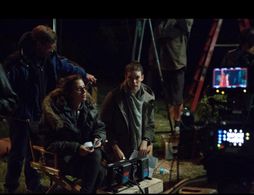 Sarah Gertrude Shapiro and Andrea Longacre White on set of Sequin Raze