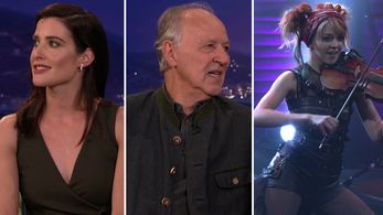 Werner Herzog, Cobie Smulders, and Lindsey Stirling in Conan (2010)
