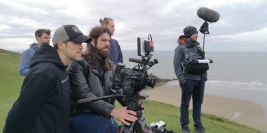 Giles Alderson, Andrew Rodger and crew on set of Arthur & Merlin