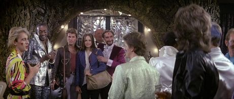 George Gilmour, Ray Shell, Vladek Sheybal, and Catherine Mary Stewart in The Apple (1980)