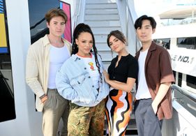 Sisi Stringer, Kieron Moore, Daniela Nieves, and André Dae Kim at an event for Vampire Academy (2022)