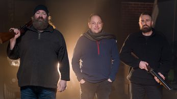 (Left to Right) Geoff Anderson, Aaron Falvey and James Wells on the set of 'A Special Force'.