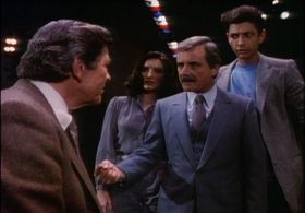 Jeff Goldblum, Madolyn Smith Osborne, William Daniels, and Robert Preston in Rehearsal for Murder (1982)