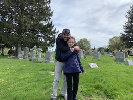 Leilani and her Dad during an off moment on the set of Abigail.