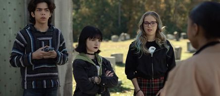 Holly J. Barrett, Myles Perez, and Abi Monterey in The Curse of Bridge Hollow (2022)