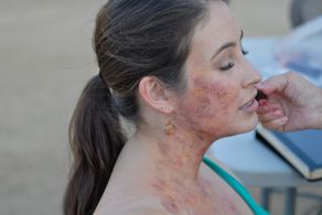 Getting all bruised up. On the set of Tape 407.