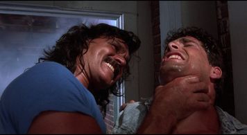 Blake Bahner and Richard Barathy in Caged Fury (1990)