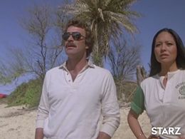 Tom Selleck and Elizabeth Lindsey in Magnum, P.I. (1980)