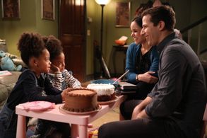 Melissa Fumero, Andy Samberg, Kelsey Yates, and Skyler Yates in Brooklyn Nine-Nine (2013)