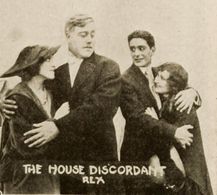 Hazel Buckham, Allan Forrest, Ella Hall, and Robert Z. Leonard in The House Discordant (1914)