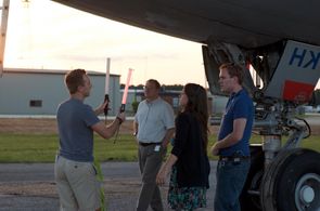 Assistant Director Jeremy White discussing a scene with director Zach Meiners.