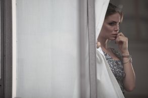 Actress Nina Senicar on the set of the movie ''8.30''