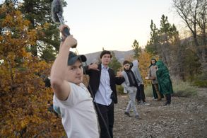 Still photo of Sebastian Cabanas, Anthony Lien, Garrett Marchbank, and Garrett Hoffman behind the scenes of The Shell