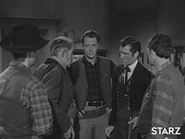 Trevor Bardette, Gil Donaldson, Hugh O'Brian, and Michael O'Connell in The Life and Legend of Wyatt Earp (1955)