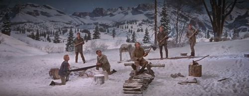 Jacques d'Amboise, Matt Mattox, Marc Platt, Tommy Rall, Jeff Richards, and Russ Tamblyn in Seven Brides for Seven Brothe