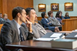 Glenn Fleshler, Suanne Spoke, Ann Mahoney, Rachael Thompson, and Ben Chase in The Thing About Pam (2022)