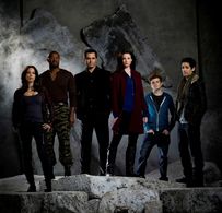 Roger Cross, Victor Webster, Lexa Doig, Erik Knudsen, Rachel Nichols, and Stephen Lobo in Continuum (2012)