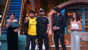 Archana Puran Singh, Suniel Shetty, Sudeep, Aakanksha Singh, and Kapil Sharma in The Kapil Sharma Show: The Star Cast of