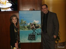 Jessica Kelly (left) and Lawrence R. Greenberg and the Honolulu International Film Awards where Zombie Love Potion won a