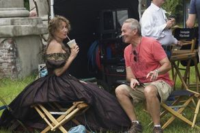 Emma Thompson and David Valdés on the set of Beautiful Creatures