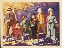Phil Dunham, Muriel Evans, Chester Gan, Nelson McDowell, Tex Ritter, and Nolan Willis in Westbound Stage (1939)