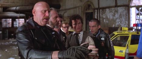 Mel Gibson, Tim Burns, Andrew Gilmore, John Ley, Gil Tucker, and Roger Ward in Mad Max (1979)