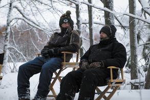 Michael M. McGuire and Ben Fritz waiting for the next setup during the filming of Aquarians.