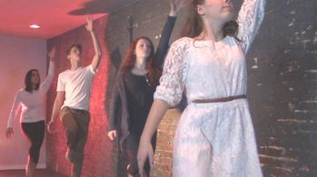 Erin Morris, Sydney Thomas, Matthew Becker, and Grace Clark in Up on High Ground (2014)