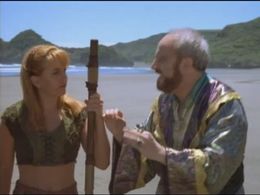 Renée O'Connor and Robert Trebor in Xena: Warrior Princess (1995)