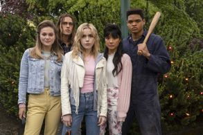 Jeremy Monn-Djasngar, Kiernan Shipka, Olivia Holt, Charlie Gillespie, and Stephi Chin-Salvo in Totally Killer (2023)