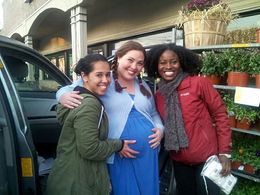 Actress Blaze Kelly Coyle (pictured center) and the fabulous fake belly crew, Sevita and Christine, on set of True Crime