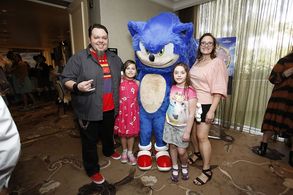 James Zahn and family at a media event for Sonic the Hedgehog, January 2020.