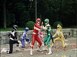 Reiko Chiba, Hideki Fujiwara, Takumi Hashimoto, Yuuta Mochizuki, and Seiju Umon in Dinosaur Squadron Zyuranger (1992)