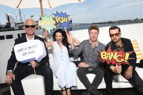 Aidan Gillen, Neal McDonough, Laura Mennell, and Michael Malarkey at an event for Project Blue Book (2019)