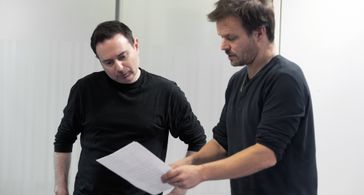 Director Dan Bronzite in rehearsal with Actor Alec Newman for 