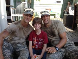 Drew Justice with Parker Young and Geoff Stults on set of Enlisted