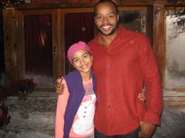 Damoni Burkhardt with Donald Faison on set of 'A Snow Globe Christmas'