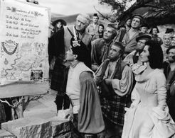 Cyd Charisse, Barry Jones, Hugh Laing, Eddie Quillan, and Albert Sharpe in Brigadoon (1954)