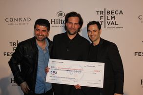 Left to Right: Hisham Zamam, Marius Matzoh Gulbrandsen, and Rich Devaney pose at the 2012 Tribeca Film Festival