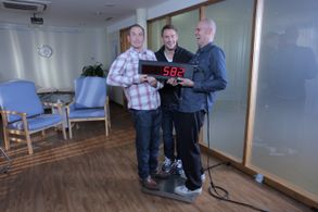 Director Luke Campbell with Jessie Pavelka and producer Adam Kaleta on set for Obese: A Year To Save My Life.
