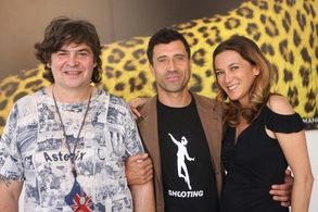 Davide Manuli with actors Simona Caramelli and Massimiliano Cigala, in competition with BEKET in Locarno Film Festival 2