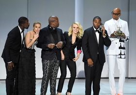 Kristen Bell, Kate McKinnon, RuPaul, Kenan Thompson, Sterling K. Brown, and Tituss Burgess at an event for The 70th Prim