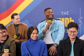 Bill Skarsgård, Benedict Wong, Edson Oda, Zazie Beetz, and Winston Duke at an event for Nine Days (2020)