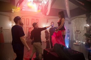 1st AD, Will Cuddy, directing blocking on the set of 