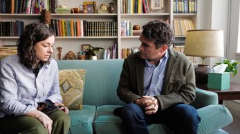Melissa Miller Costanzo and Brian d'Arcy James on set of All These Small Moments