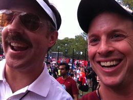 Jason Sudeikis and Tim Carr doing promotions for an event for The Steve Nash Foundation