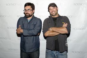 Mark Cartier (I) and Mike Montgomery (IV) at Lift Me Up (2015) wrap party