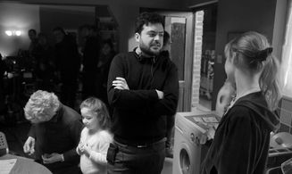 Director Abner Pastoll with actor Sarah Bolger on set of A GOOD WOMAN IS HARD TO FIND