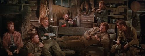 Jacques d'Amboise, Howard Keel, Matt Mattox, Marc Platt, Tommy Rall, Jeff Richards, and Russ Tamblyn in Seven Brides for
