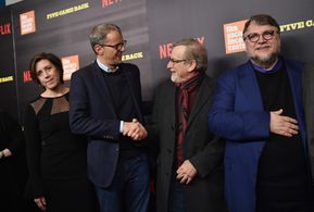 John Battsek, Steven Spielberg and Guillermo del Toro attend the 